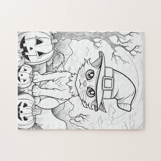 Spooky kat & pompoenen | Halloween Legpuzzel (Horizontaal)