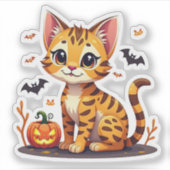 Spooky Kawaii Bengal Kitten – Chibi Style Sticker (Voorkant)