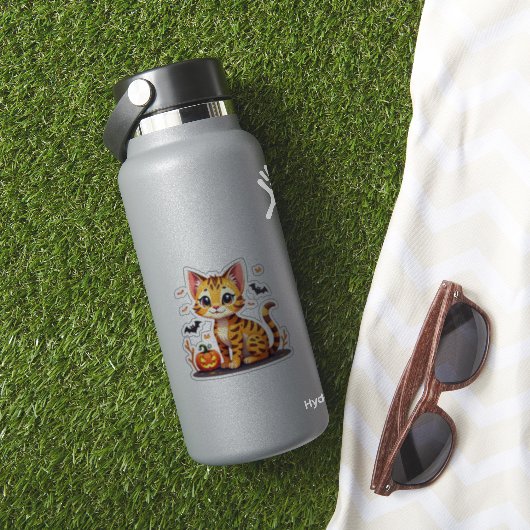 Spooky Kawaii Bengal Kitten – Chibi Style Sticker (HydroFlask Insitu)