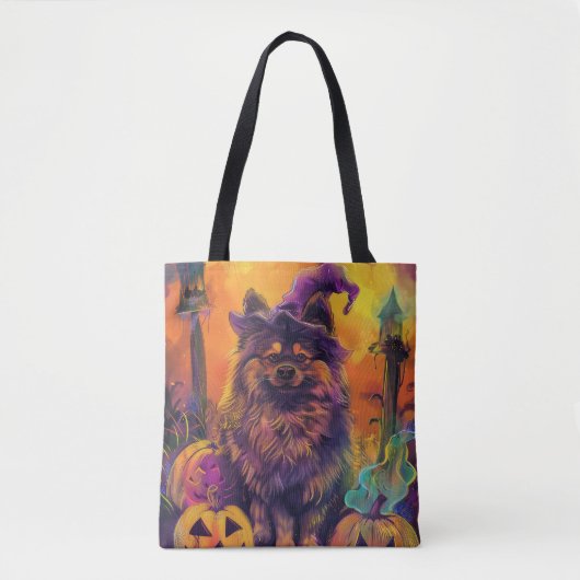 Spooky Keeshond Hond Halloween Heks en Pompoen Draagtas (Voorkant)