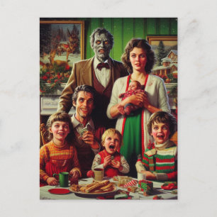 Spooky Kerst Horror Retro Familie Portret Briefkaart