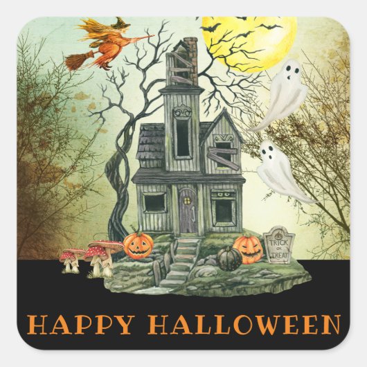 Spooky Kind Halloween Haunted House Costume Party Vierkante Sticker (Voorkant)