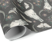 Spooky Koe Skull & Night Blooming Floral Cadeaupapier (Rol Hoek)