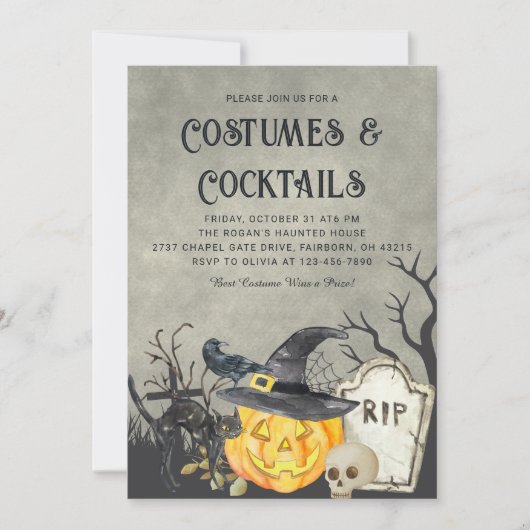 Spooky kostuums en cocktails Halloween Party Kaart (Voorkant)