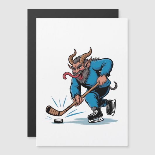 Spooky Krampus spelen ijshockey Kerstmis Magnetische Uitnodiging (Voorkant / Achterkant)