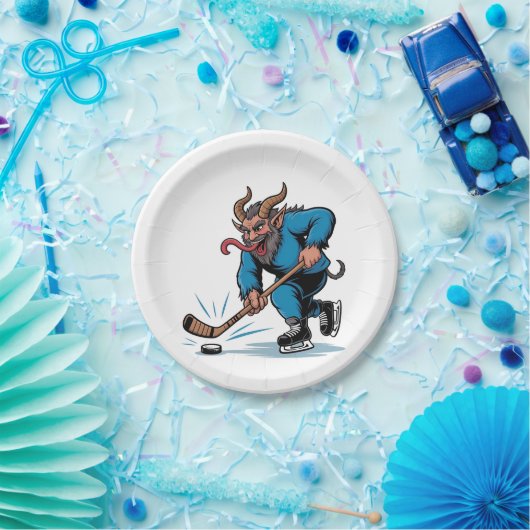 Spooky Krampus spelen ijshockey Kerstmis Papieren Bordje (Feest)