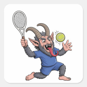 Spooky Krampus spelen Tennis Kerstmis Vierkante Sticker