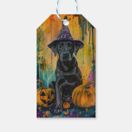 Spooky labrador hond Halloween heks en pompoen Cadeaulabel (Voorkant)