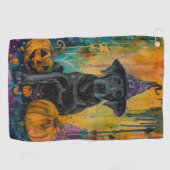 Spooky labrador hond Halloween heks en pompoen Golfhanddoek (Horizontaal)