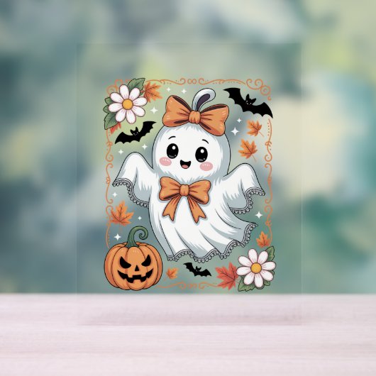 Spooky Lace Ghost Halloween Acryl Bord (Neutraal)