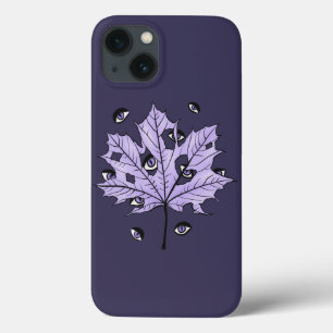 Spooky Leaf Eyes Paarse Gotische Kunst iPhone 13 Hoesje
