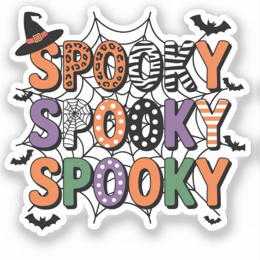 Spooky Lettering Witch Pet en Bats Halloween Sticker (Voorkant)