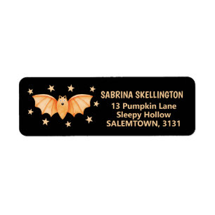 Spooky Leuke Pastel Sinaasappel Vleermuis met Ster Etiket