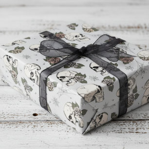 Spooky lichtgrijze kleine schedel Halloween Cadeaupapier