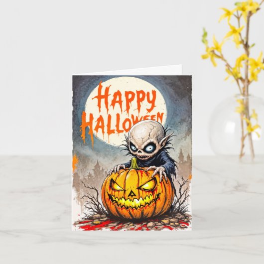 Spooky Little Naughty Vampire Happy Halloween Kaart (Gele Bloem)