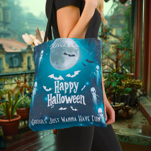Spooky maanverlichte Halloween met geesten en vlee Draagtas