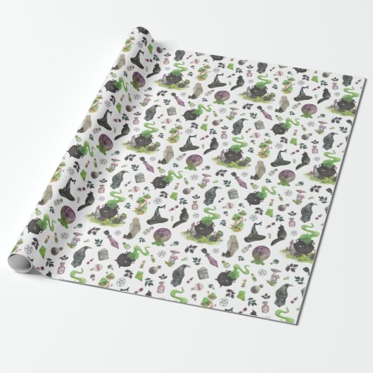 Spooky Magical Witch Pattern Cadeaupapier (Uitgerold)