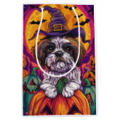 Spooky Malti Tzu Hond Halloween Heks en Pompoen Medium Cadeauzakje (Voorkant)