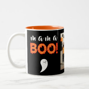 Spooky Mama Boo Oranje Halloween Familiefoto Tweekleurige Koffiemok