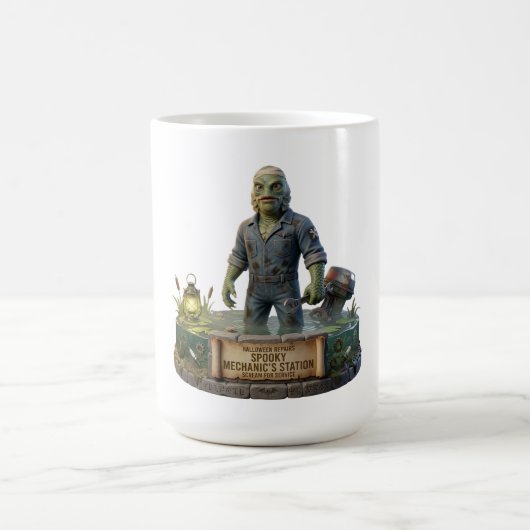 Spooky Mechanic Swamp Creature Funny Halloween Mug (Centre)