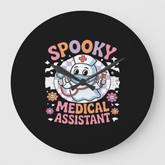 Spooky medische assistent Schattige Halloween Esse Grote Klok (Voorkant)