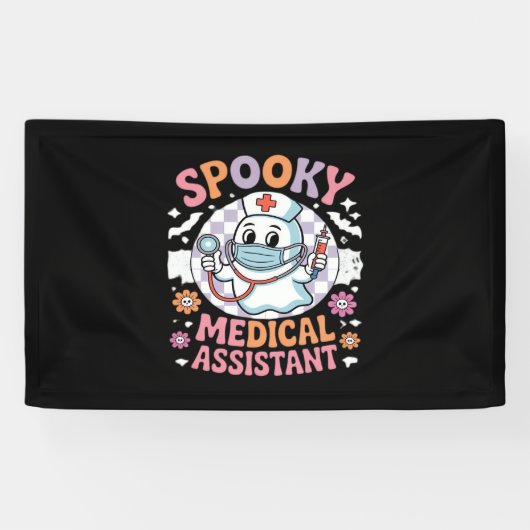 Spooky medische assistent Schattige Halloween Esse Spandoek (Horizontaal)