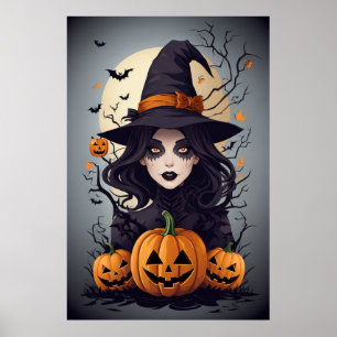 Spooky Meisje en Pompoen Carving - Krijg de jouwe  Poster