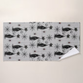 Spooky Meow Retro Atomic Cats op Bleek grijs Badhanddoek (Badhanddoek)