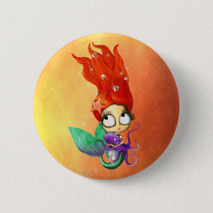 Spooky Mermaid met Octopus Ronde Button 5,7 Cm