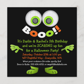 Spooky Monster Twin Birthday Invitations Kaart