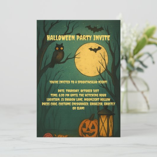 Spooky Moonlight Halloween Party Invitation Kaart (Staand voorkant)