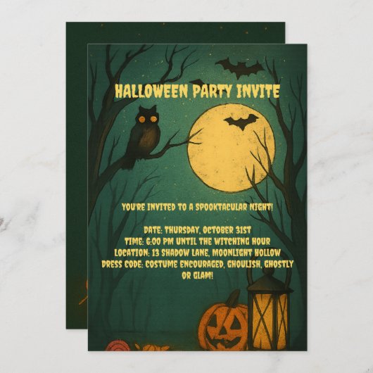 Spooky Moonlight Halloween Party Invitation Kaart (Voorkant / Achterkant)