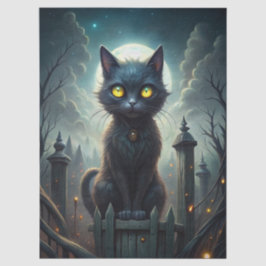 Spooky Moonlit Black Cat Halloween Decoupage Tissuepapier