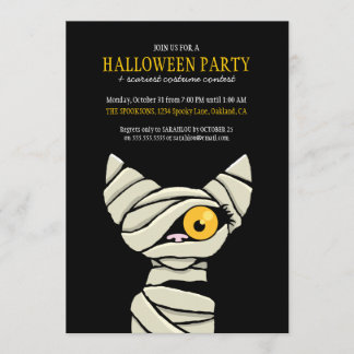 Spooky Mummy Cat Halloween Party Uitnodigingen