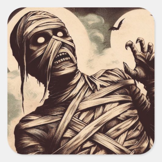 Spooky Mummy Horror Illustratie Vierkante Sticker (Voorkant)
