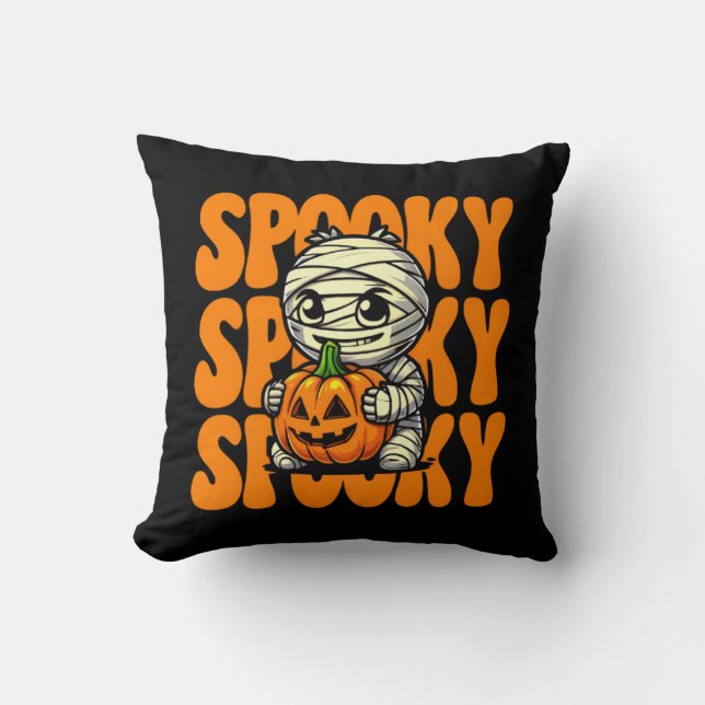 Spooky Mummy Knuffelen Pompoen Halloween Kussen (Voorkant)