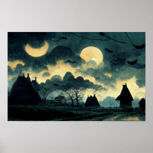 Spooky nacht landschap poster