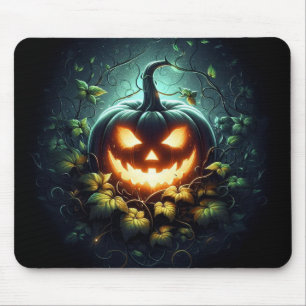 Spooky natuur gloeiende Halloween pompoen Muismat