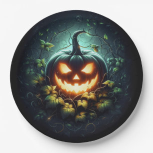 Spooky natuur gloeiende Halloween pompoen Papieren Bordje