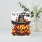 Spooky Nefarious Happy Halloween pompoen Briefkaart (Staand voorkant)