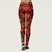 Spooky Neon Jack-o'-Lantern Halloween Night Scene Leggings (Achterkant)
