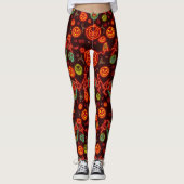 Spooky Neon Jack-o'-Lantern Halloween Night Scene Leggings (Voorkant)