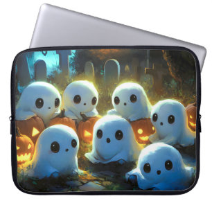 Spooky Night Cemetery Schattige Halloween Ghost Laptop Sleeve