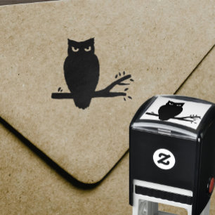Spooky Night Owl Silhouette Zelfinktende Stempel