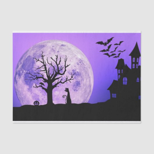  Spooky Night Sky Black Cat Halloween  Tissuepapier (Voorkant)