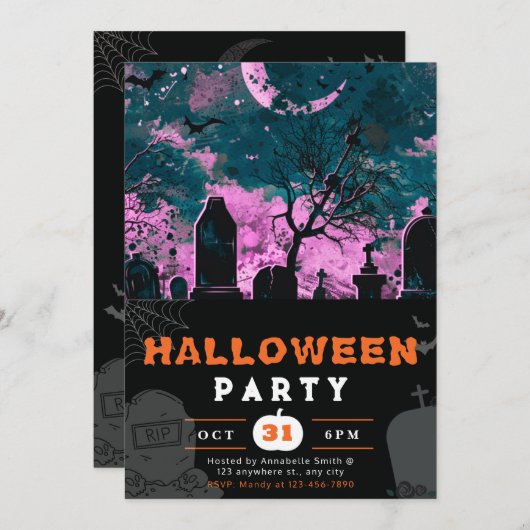 Spooky Night Sky Crescent Moon Halloween Kaart (Voorkant / Achterkant)