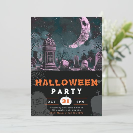 Spooky Night Sky Crescent Moon Halloween Kaart (Staand voorkant)