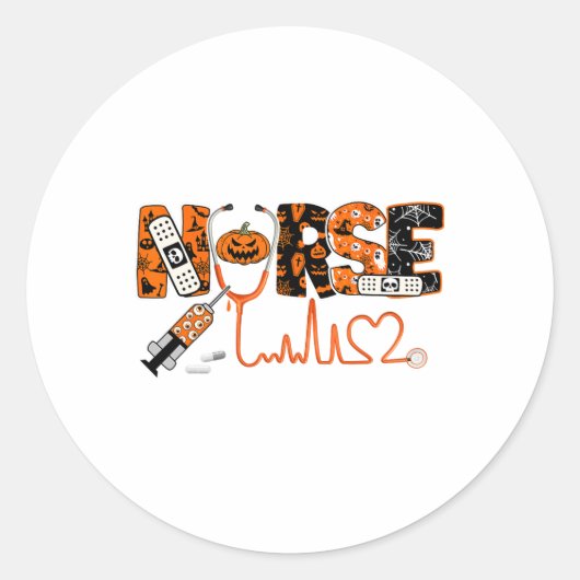 Spooky Nurse Pumpkin Halloween kostuum Rn CNA Mann Ronde Sticker (Voorkant)