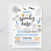 Spooky ONE 1e Verjaardag Uitnodiging - Jongen (Wit (Voorkant)