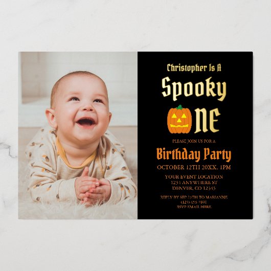 Spooky One 1st Birthday Folie Uitnodiging (Voorkant)